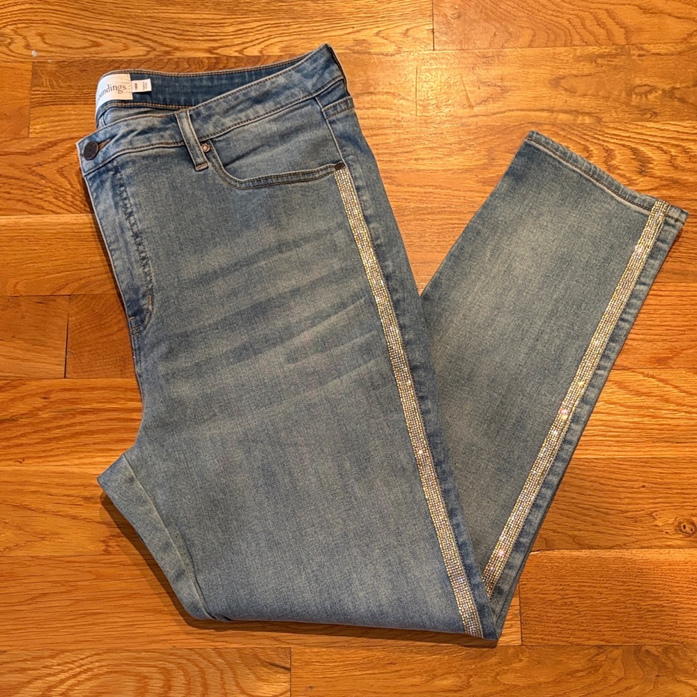 Soft Surroundings Blue Straight Leg Jeans with Silver Detail